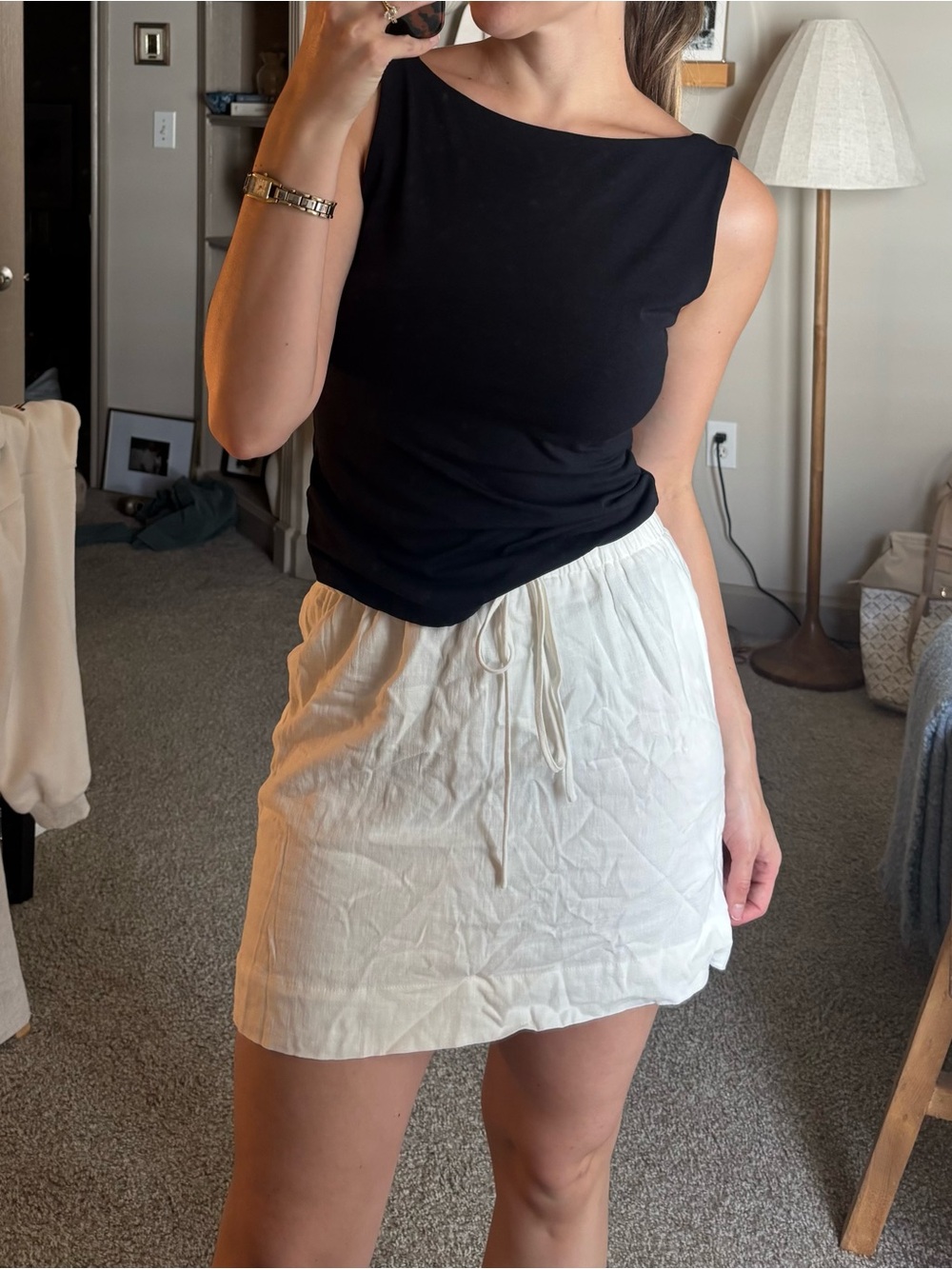 Cream Drawstring Skirt